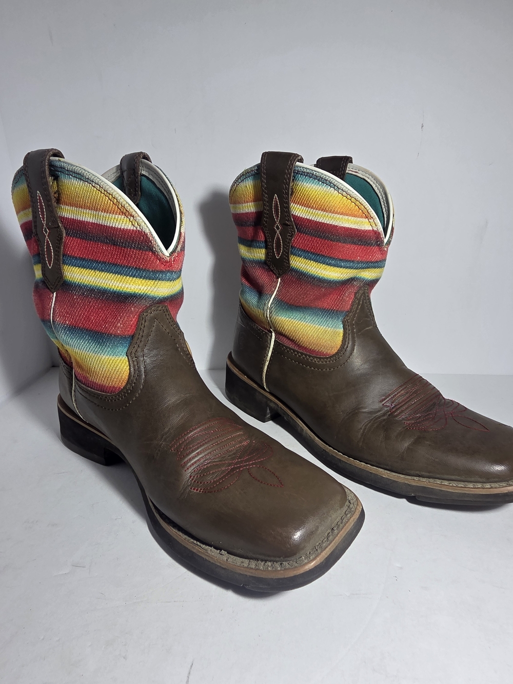 Ariat Women's Fatbaby Western Boots Serape Blanket Stripe Leather Square Toe 9 B